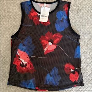 Fabletics Black Mesh Tank with Red & Blue Floral Print